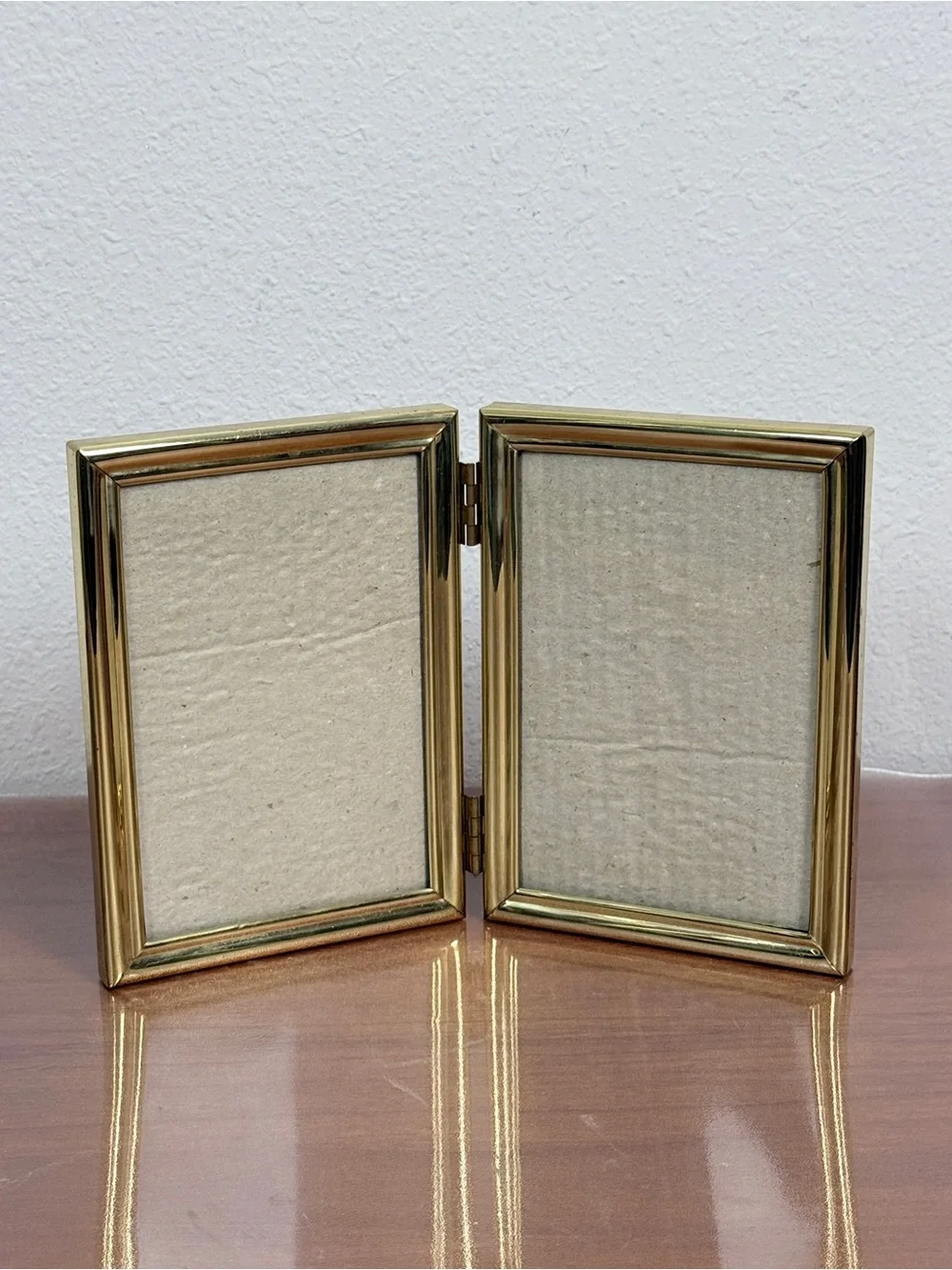 Vintage Brass Patina Double 5x7 Hinged Picture Frame